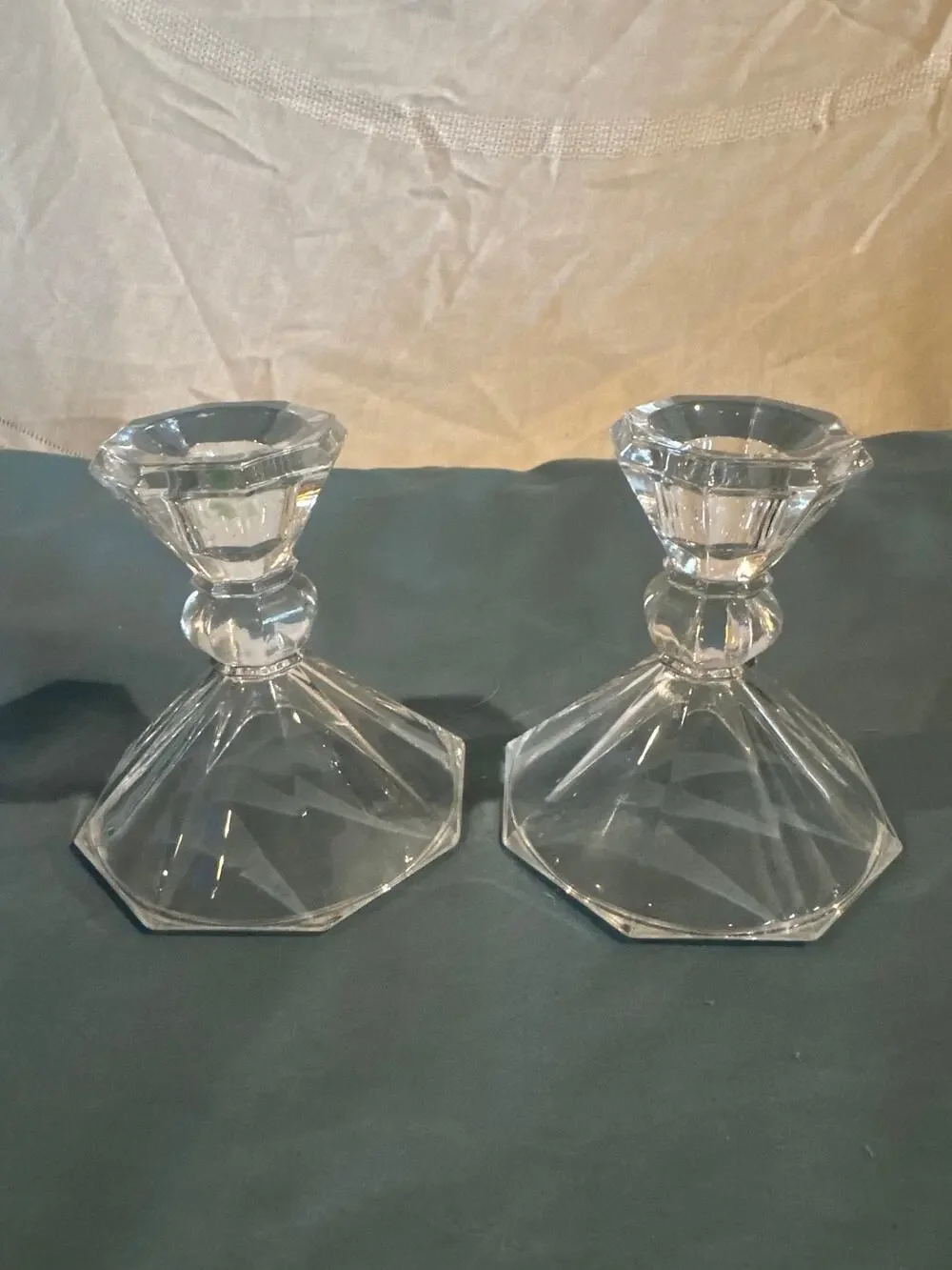 Vintage St George 24% Lead Crystal Candlestick Holders Pair 4